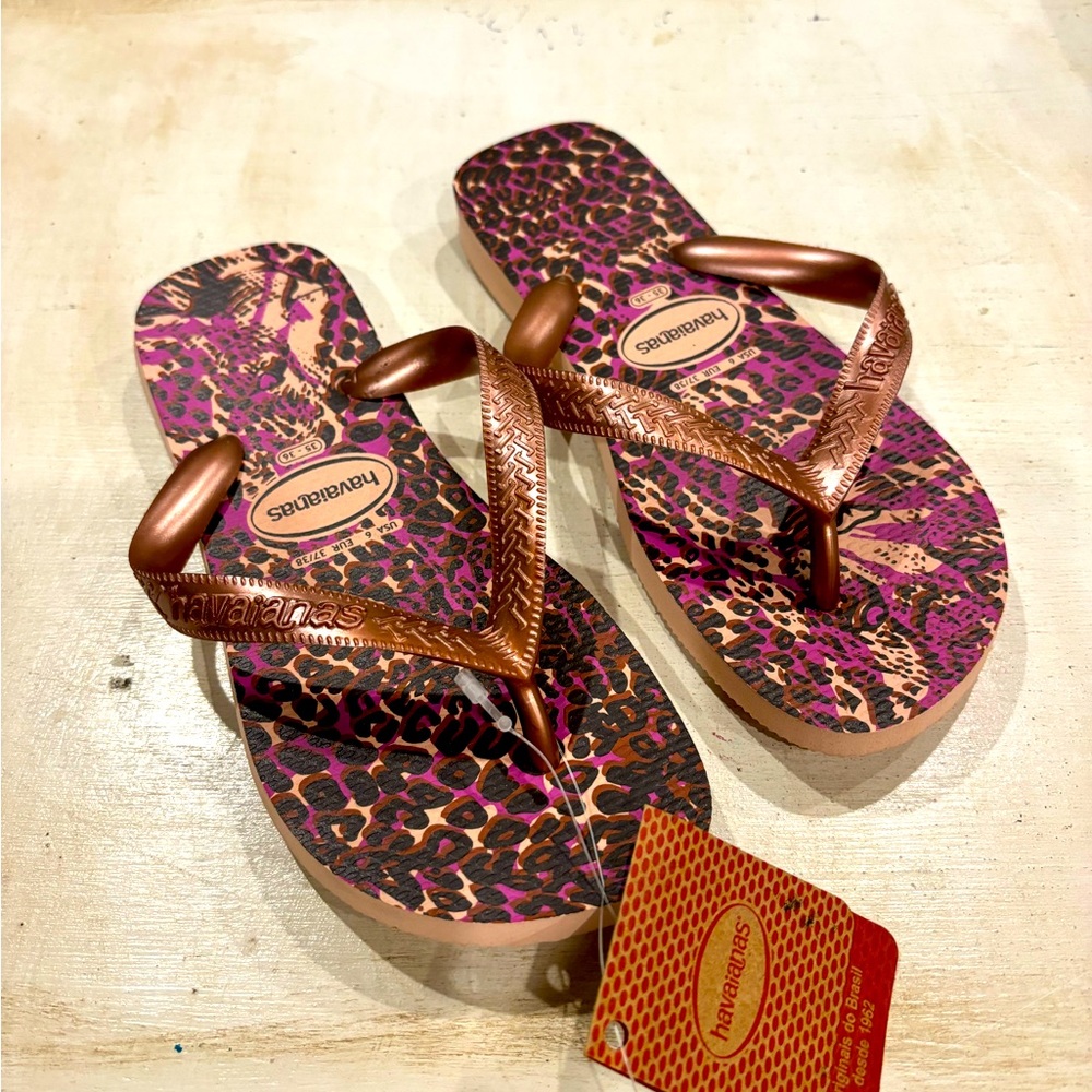 Havaianas Women's Animal Print Ballet Rose Flip-Flop Sandals US Size 6